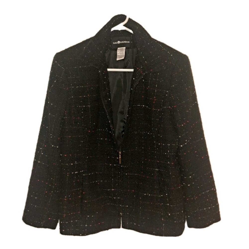 Sag Harbor Women’s  Size 10 Black Red Suit Jacket  Blazer Zip Up